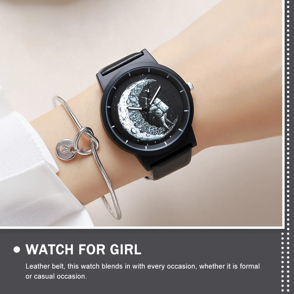 عرض ساعة رائد الفضاء للنساء والرجال بحزام ساعة يد هدية للسيدات لساعة اليد النسائية مع حزام