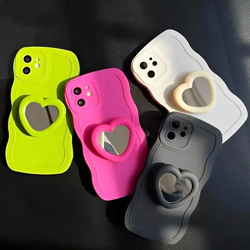 Custodia per telefono con onda in Silicone liquido con supporto per specchio a cuore per Samsung Galaxy Note 20 S24 S23 FE S22 S21 S20 FE Ultra Plus