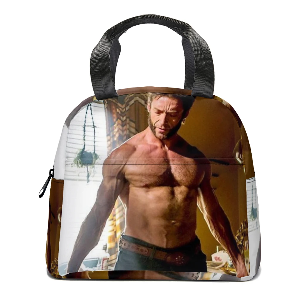 

hugh jackman Portable Lunch Bag Food Thermal Box Durable Cooler Lunchbox with Shoulder Strap Picnic Bag Office