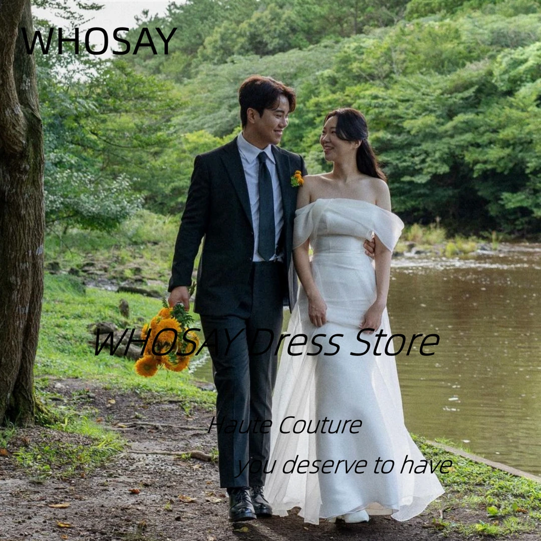 

WHOSAY Romantic Korea Wedding Dresses Mermaid Long Elegant Bateau Neck Bridal Gowns Overskits Formal Occasion Party Dress