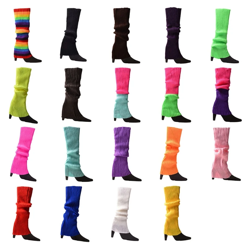 Lady Warm Gothic HIp Hop Rock Socks Rainbow Striped Ribbed Knit Leg Warmers