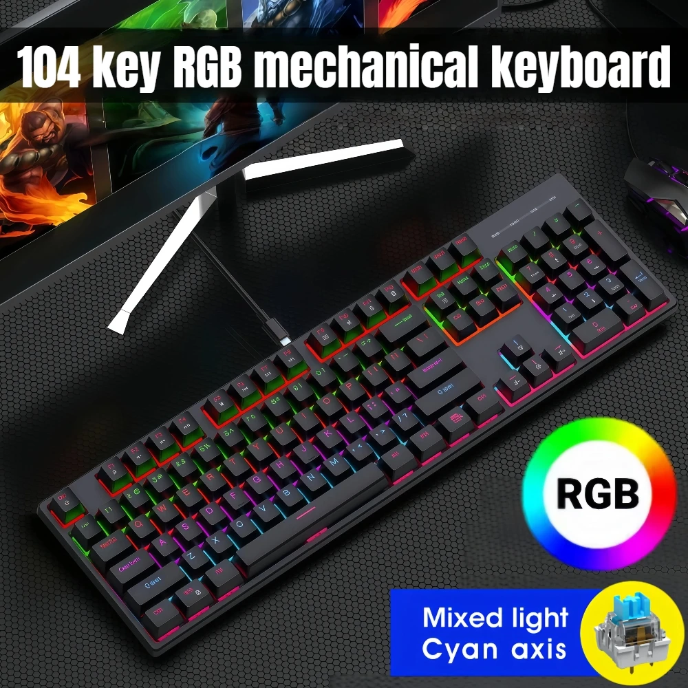 

104 Keys Mini Mechanical Keyboard K104 RGB 60% Portable Wired Ergonomic Esports Gaming Keyboard for Computer Laptop Gamer Office