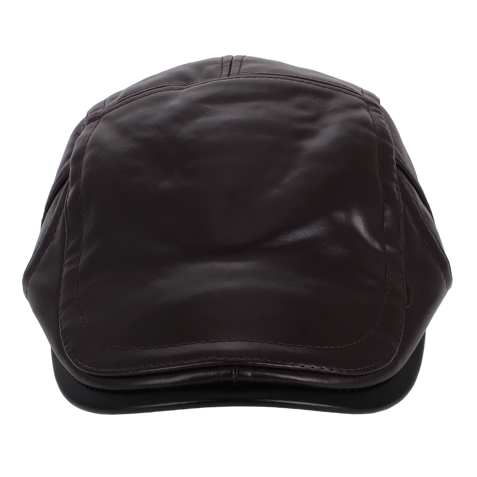 

Men's Color-Blocked Warm Hat PU Cold-Proof Newsboy Cap for Elderly with Earflaps Winter Flat Cap for Outdoor Walking Driving