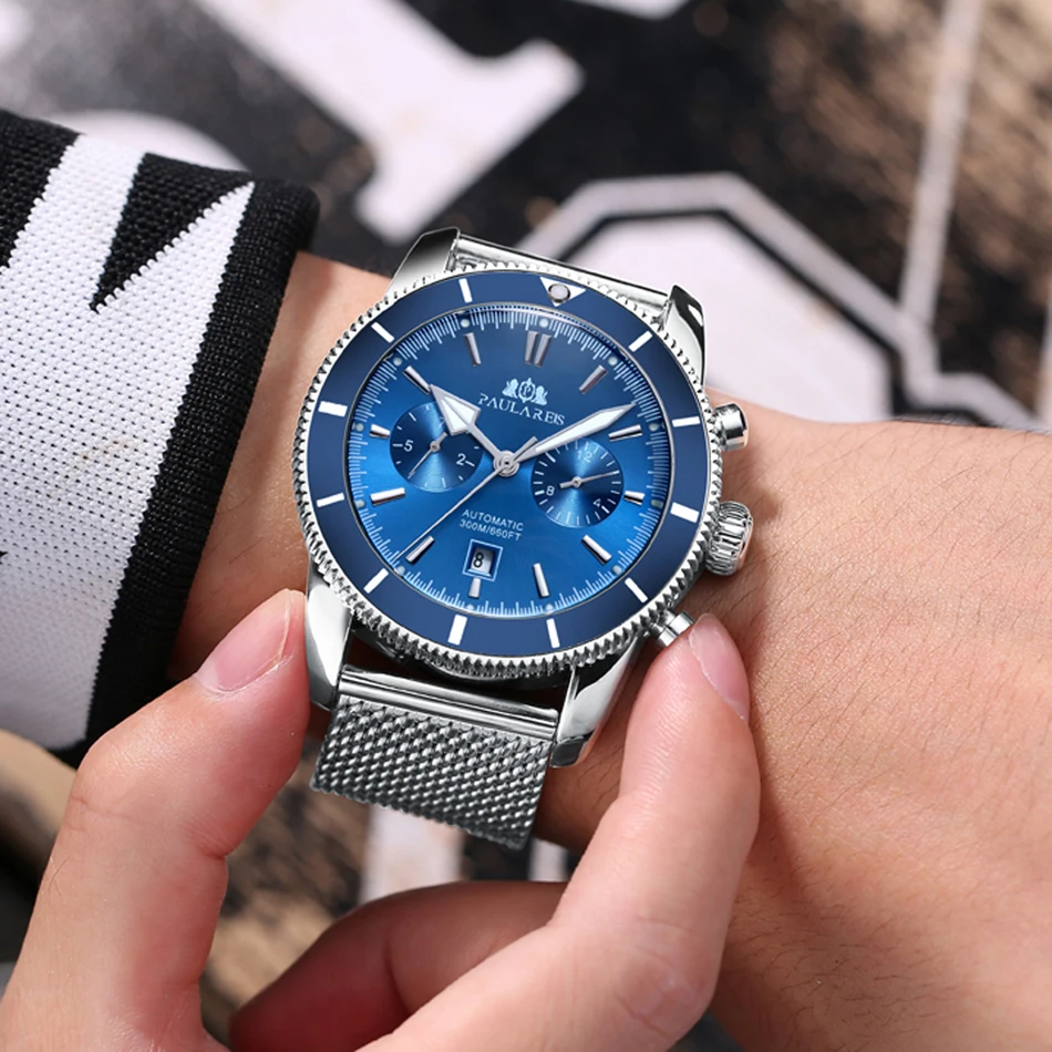 Automatic Mens Watch Mechanical Movement Net Stainless Steel Leather Super Heritage Big Face 46mm Ocean Fashion Watches