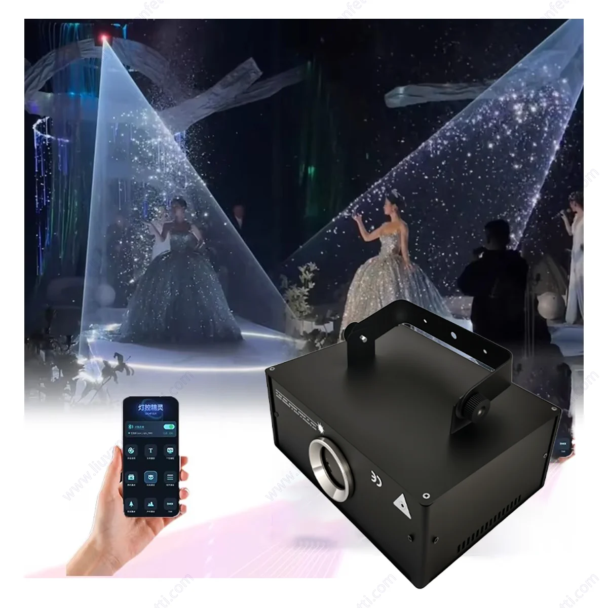 

Blue Tooth APP Mobile Phone Control 1w 2w 3w Rgb Full Color 3d Animation Mini Stage Laser Light for Wedding Magic Ring Ceremony