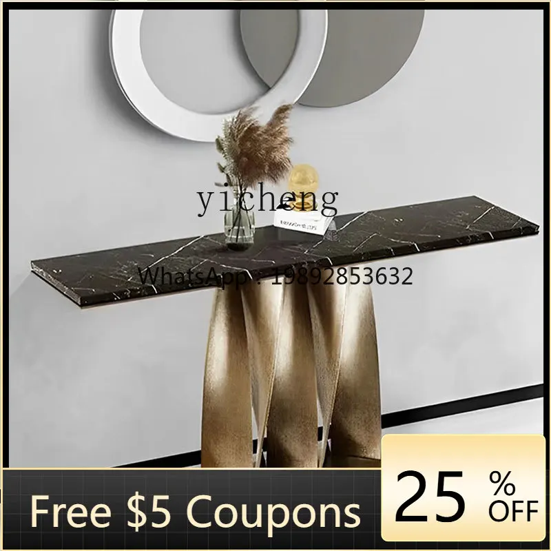 

AA Italian stainless steel strip entrance table, high-end modern marble end view table