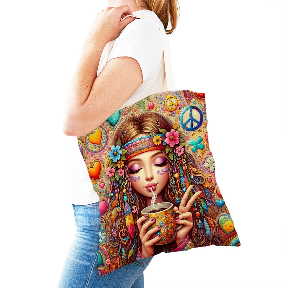 Bolsos de compras de dibujos animados para mujer y niña, bolso de compras informal con doble estampado, regalo para niños, bolsos grandes de hombro de lona ecológicos