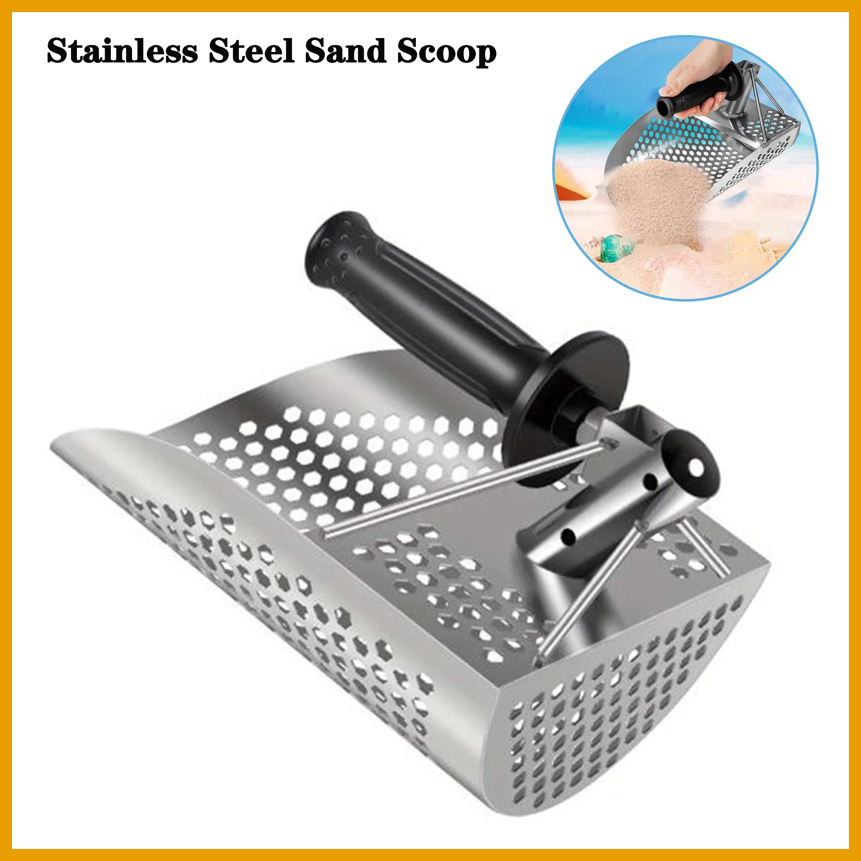 Stainless Steel with Handle Beach Sand Scoop，Underwater Searcher Tool Fast Treasure Sifting Gold Digging Spade Metal Shovel Tool