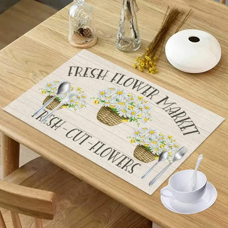 Kitchen Table Mats Spring Placemats Non-Slip Washable Summer Placemats Floral Placemat With Funny Pattern Desk Pad For Dining