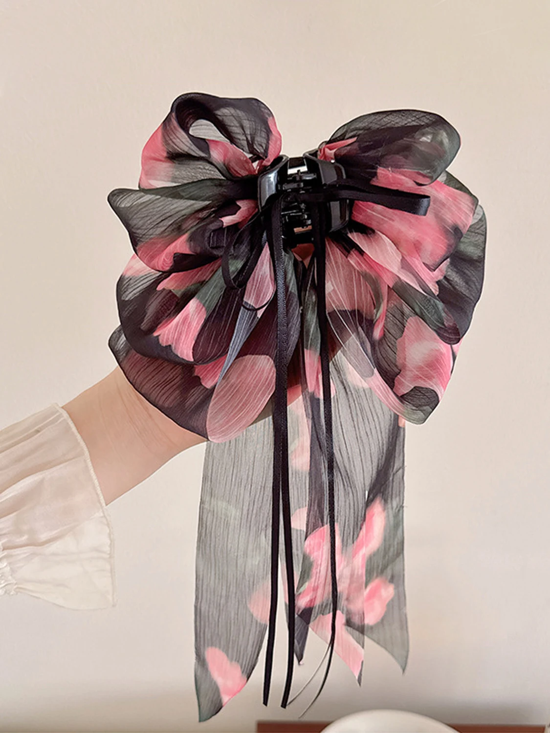 1 Stück französischer Rosen-Schleifen-Haarspange, Halb-Up-Haarspange für die Haarwurzel, elegante Haarspange im Haifisch-Design, Haaraccessoire für Damen. – Detail 5