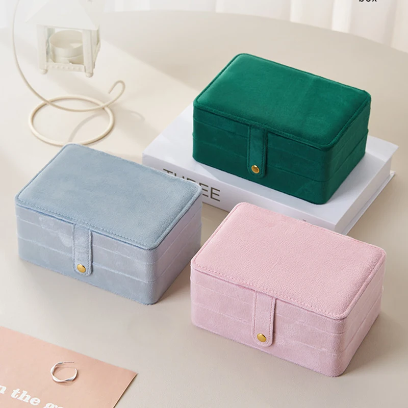 Three layer Velvet Jewelry Storage Box Light Luxury Earstuds Earrings Necklace Travel Cosmetic Bags Organizer Display Case Gift