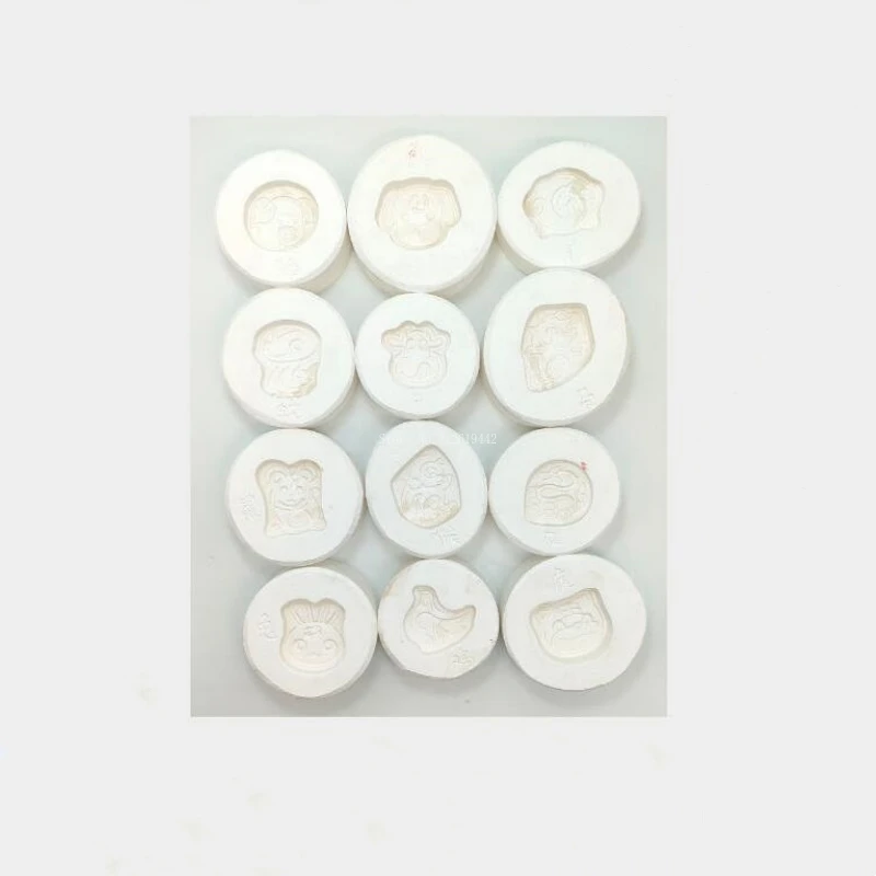 Pottery Cartoon Mold 12 Zodiac Impression Pattern Plaster Cutting Die DIY Ceramic Animal Model Impression Grouting Process Tools