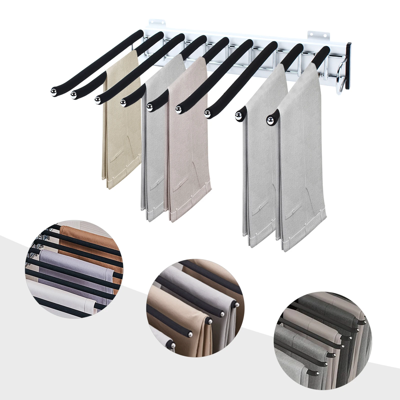 9-Rod Premium Pull-Out Wardrobe Pants Rack Space-Saving for Modern Closet Storage Pants Storage Organize Shelf Rack Wall Mounted