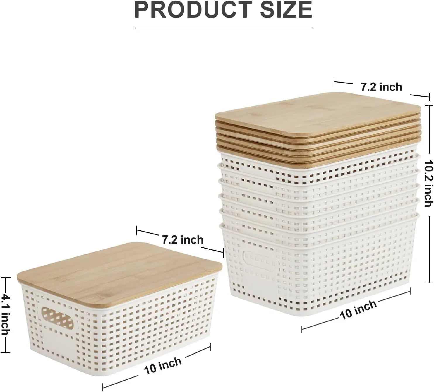 Plastic Storage Bins with Bamboo Lids Stackable Box Basket Pantry Decorative Containers Cute with Lable