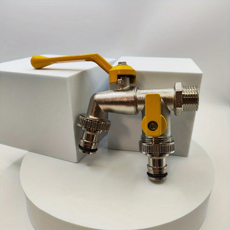 1Pc Dual Outlet Water Tap One In Two Out Separate Switch Garden Hose Faucet Outdoor Kitchen Balcony Washing Machine Bibcock Tap