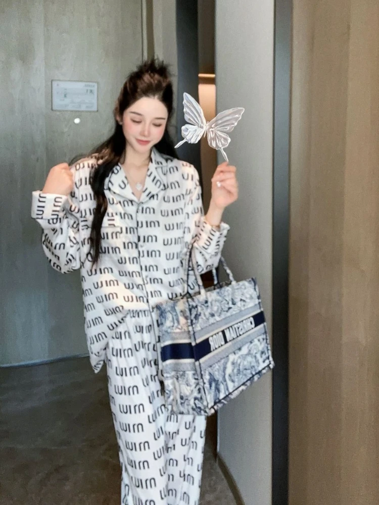 2024 Spring Pajamas Women\'s New Arrival Korean Style Big Brand Alphabet Printing Lazy Style Casual Loose Slimming Home Clothes