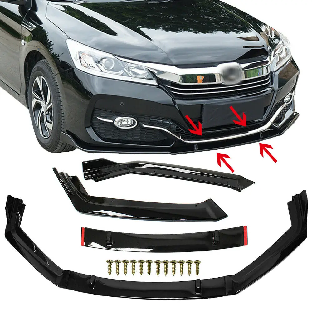 New 3PCS Car Front Bumper Splitter Lip Body Kit Spoiler Diffuser Deflector Lips For Honda For Accord 9-9.5th 2014 2015 2016 2017