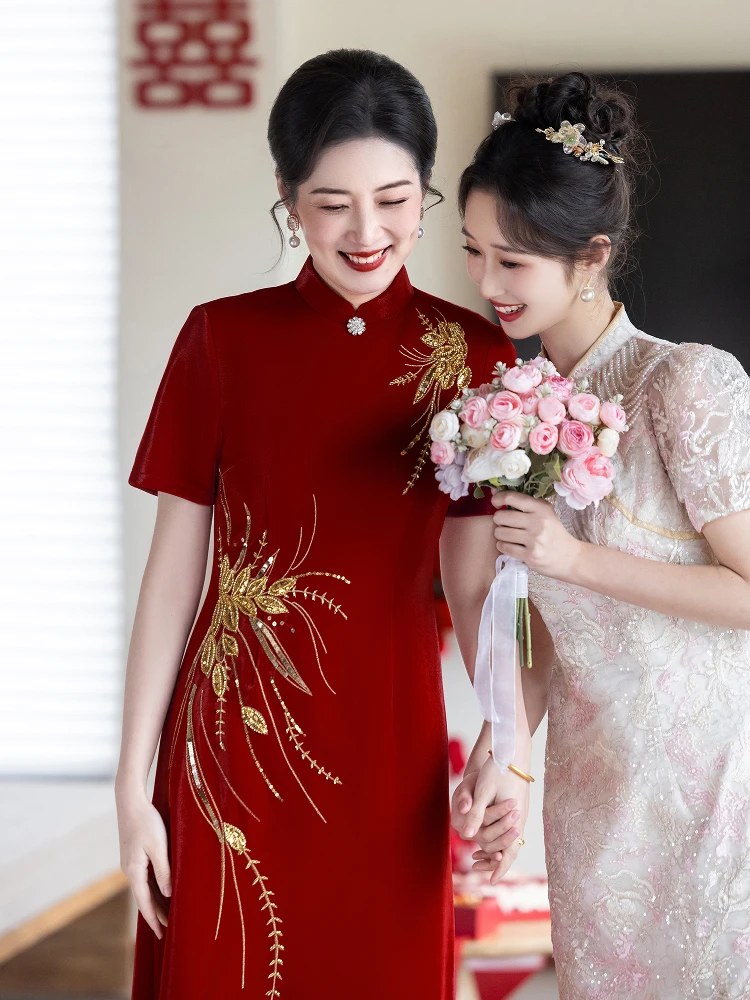 

Ele Mom Wedding Dr New Chinese Sle Wedding Gown for Mother in Law High End Quali ort Sve round Collar