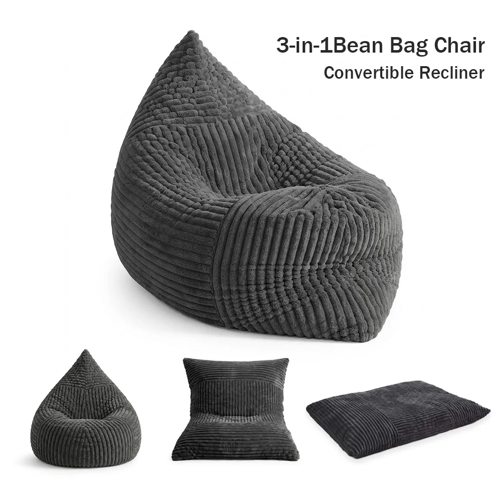 3-in-1 Giant Bean Bag Chair  Convertible Recliner Removable Machine Washable Cover Plush Beanbag for Reading, Gaming, Sleeping