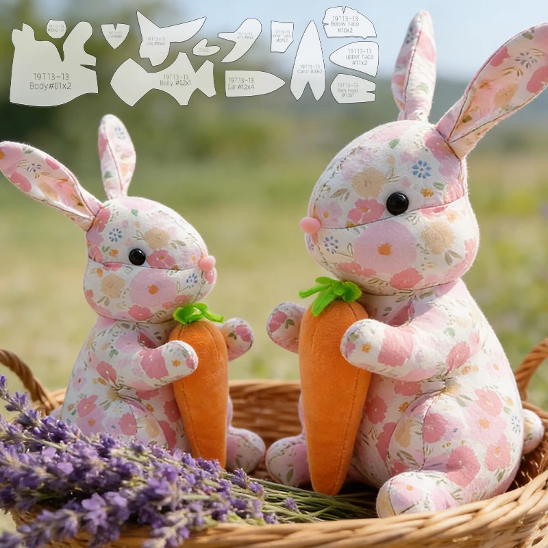 YOMDID - Juego de 13 plantillas de costura de conejos decorativos de Pascua, plantillas duraderas para hacer muñecas, incluye instrucciones en inglés