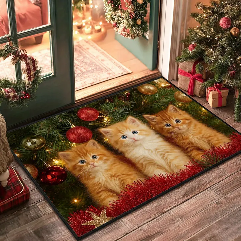 VIKAMA Yellow Lab in Santa Hat Merry Christmas Rug, Crystal Velvet Non Slip Absorbent Bath Mat, Soft Fluffy Washable Floor Mat