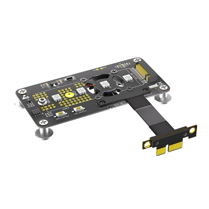 

5/10CM NVME to PCIE Extension Cable Expansion Board PCIExpress 1X to mKey Converter with Cooling Fan with LED QXNF