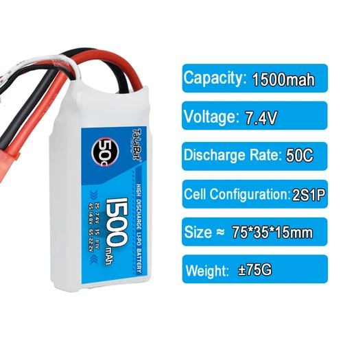 Imagen 2 del producto 3 uds TalaBat 50C 1500mAh 7,4 V 2S batería Lipo con enchufe XT30/XT60/T/JST para RC helicóptero Quadcopter FPV piezas de drones de carreras