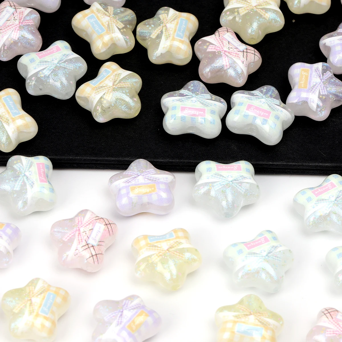 16/32pcs Random Color Bow Plaid Clover Acrylic Beads 18*20mm Loose Beads For DIY Bracelet Necklace Hair Accessories Craft Making