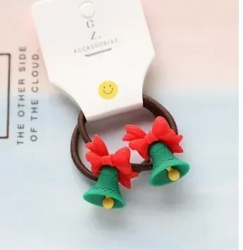 2Pcs New Santa Claus Children\'s Hair Rope Matching Headwear Resin Cartoon Small Rubber Band Elk Snowman Hair Loop Accessories