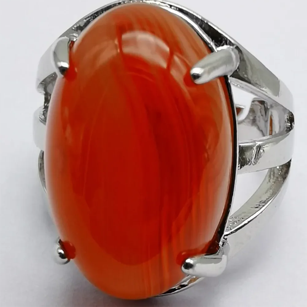 0range Veins Carnelian Stone Oval Bead GEM Finger Ring 7-11#