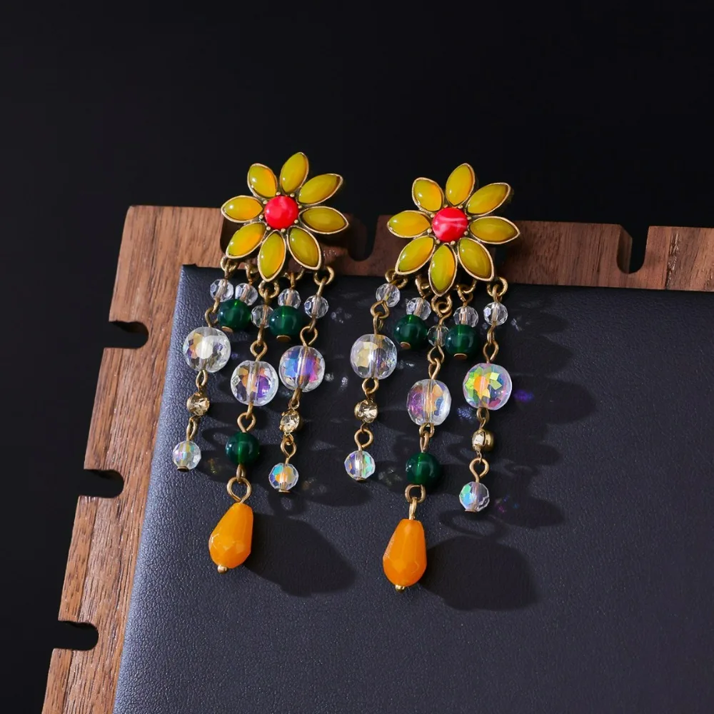 

Statement Handmade Resin Flower Earrings, Retro Versatile Palace Elegant Earrings, Medieval Vintage Beads Tassel Dangle Earrings