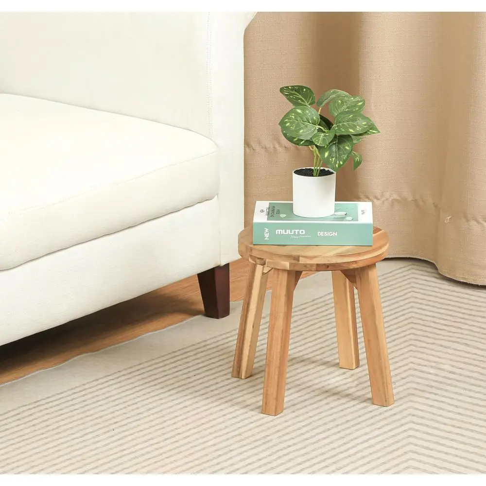 

Круглый табурет из акации, 12H x 11D, простая сборка, натуральное восковое покрытие, универсальный для дома и сада