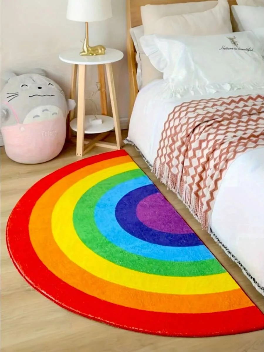 VIKAMA Regenbogen-Halbkreis-Teppich, kühlender, wasserabweisender Nachttisch-Teppich, Raum-Eingangsmatte, Bodenmatte für drinnen und draußen, Heimdekoration