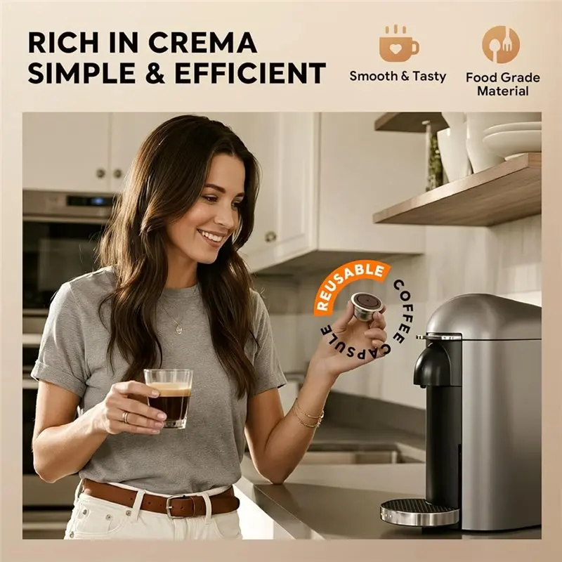 

Многоразовые капсулы для кофе из нержавеющей стали, 150 мл, многоразовая силиконовая крышка, кофейная чашка Vertuoline, большая кофемашина Nescafe