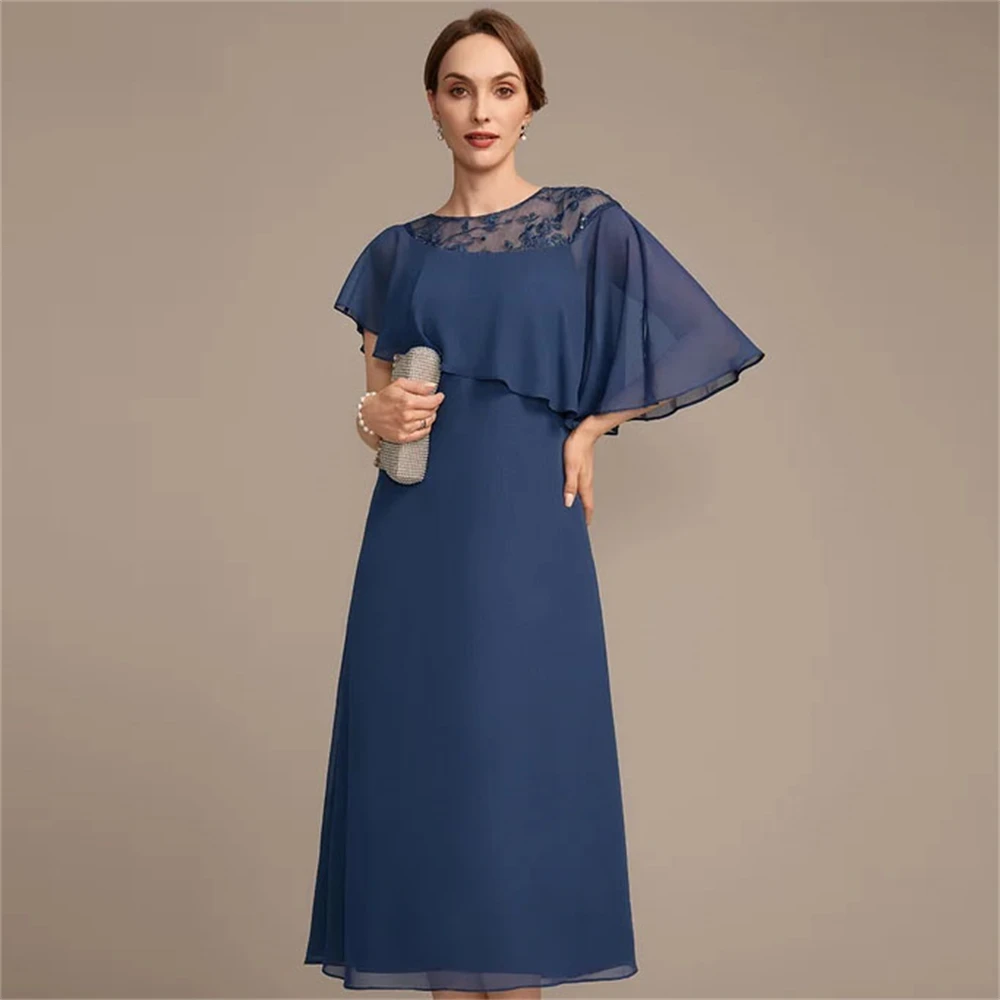 

Customized Simple elegant Chiffion women high quality Dress elegant wraps A-line Crew dress Draped Mother of the bride Dress lac