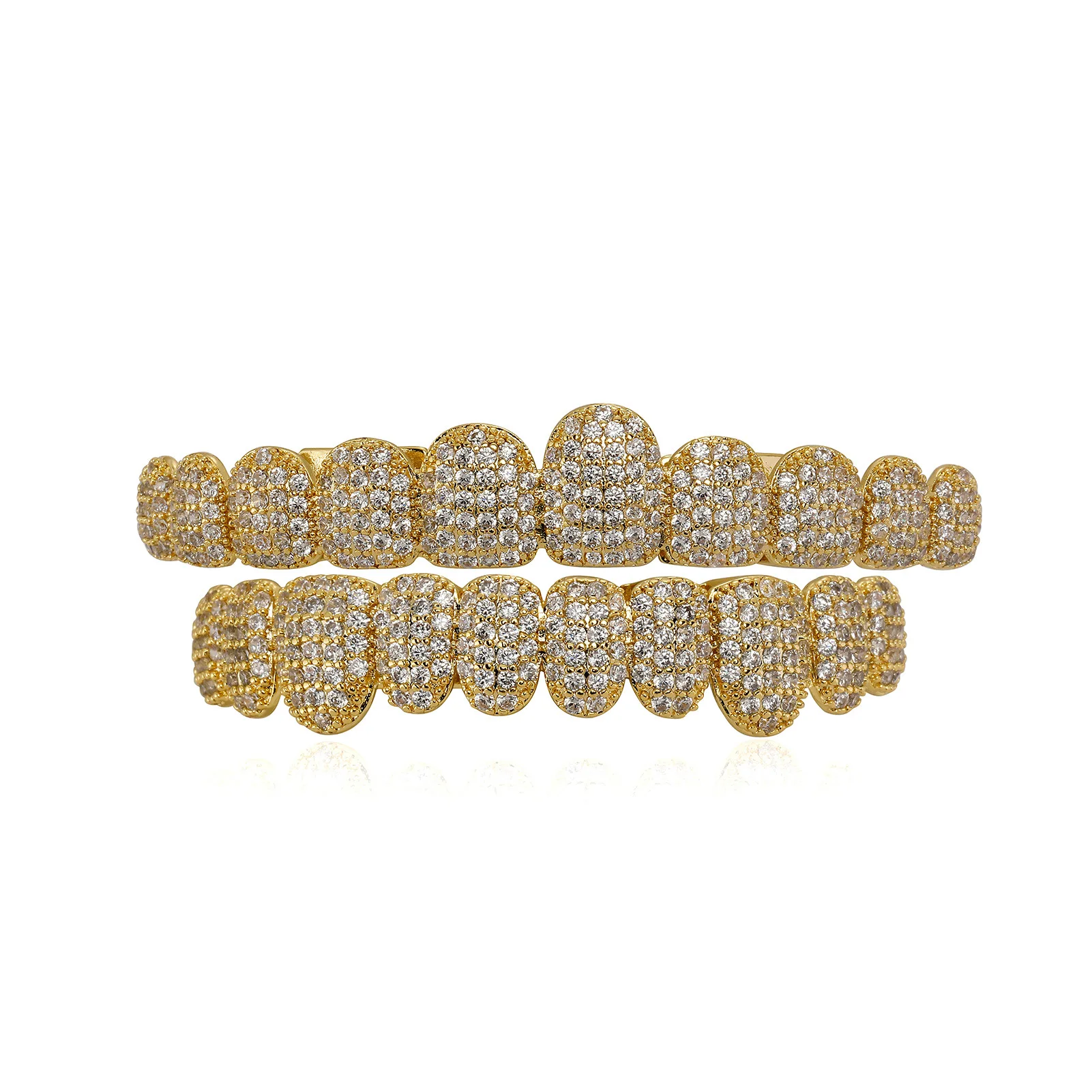 Hochwertige Luxus-Grillz mit 10 Ober- und 5 Unterzähnen, 5A CZ-Steinen, Punk-Rapper-Stil, 14K vergoldet, Zirkon-Zahnkappen, Mundschmuck – Detail 5