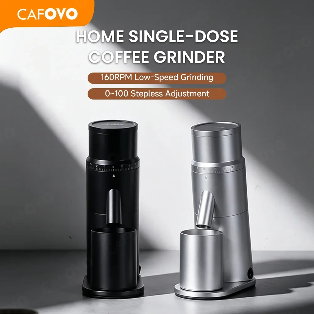 CAFOVO G1048C Home Coffee Grinder 48mm Conical Burr 160RPM Stepless 0-100 Single-Dose Coffee Grinder for Espresso Pour-Over