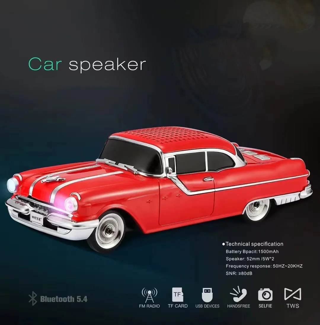 Classic Speaker Pontiac Car Shaped Wireless Bluetooth Sound Box TF USB FM AUX Handsfree TWS LED Light Function Portable Boombox