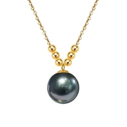 18K Gold Pearl Pendant Chain Necklace For Women,Natural Black Tahiti Pearl Necklace Pendant Yellow Gold Jewelry Christmas Gift