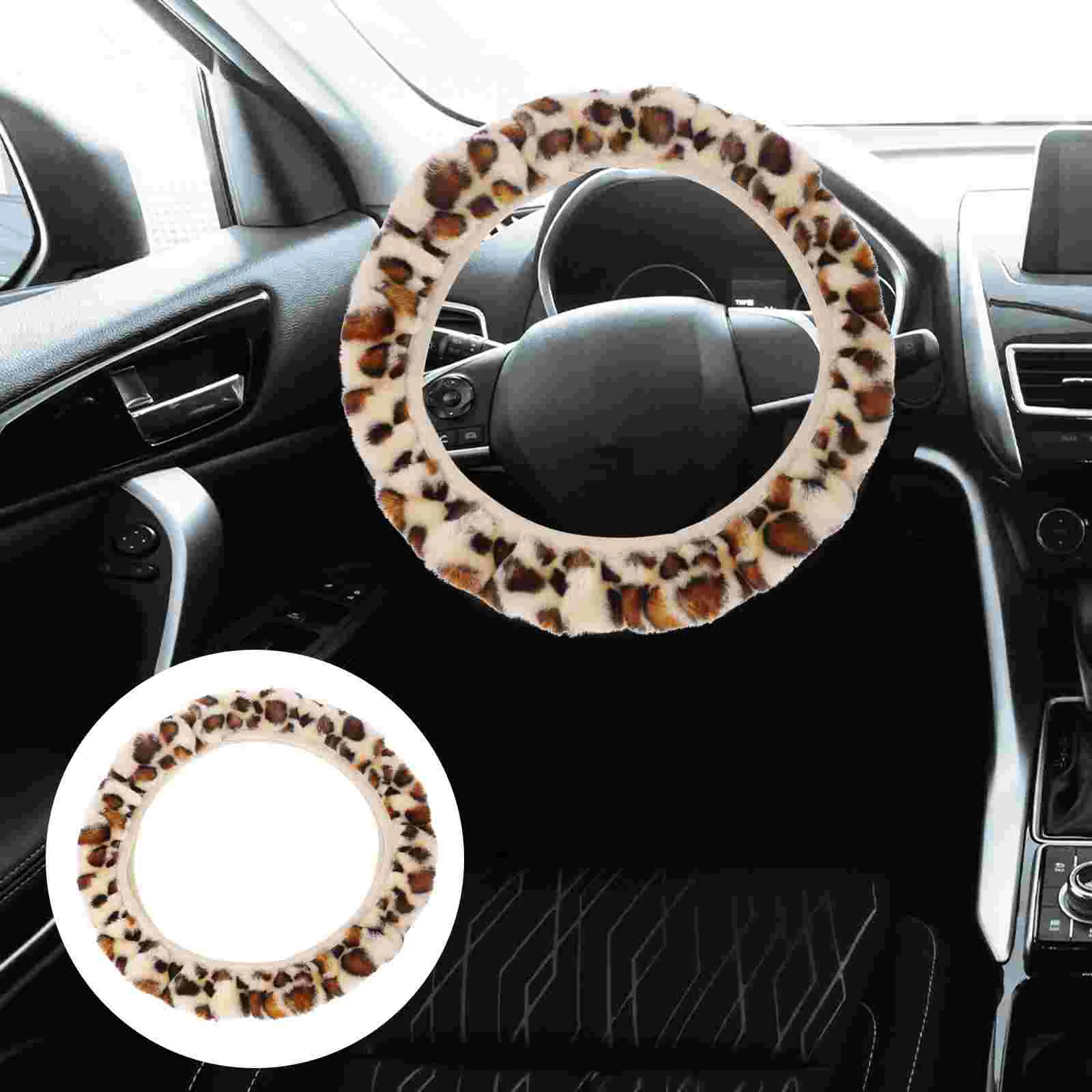 Fluffy Leopard Print Steering Wheel Cover Covers Prints Plush Vehicle Protector for Car