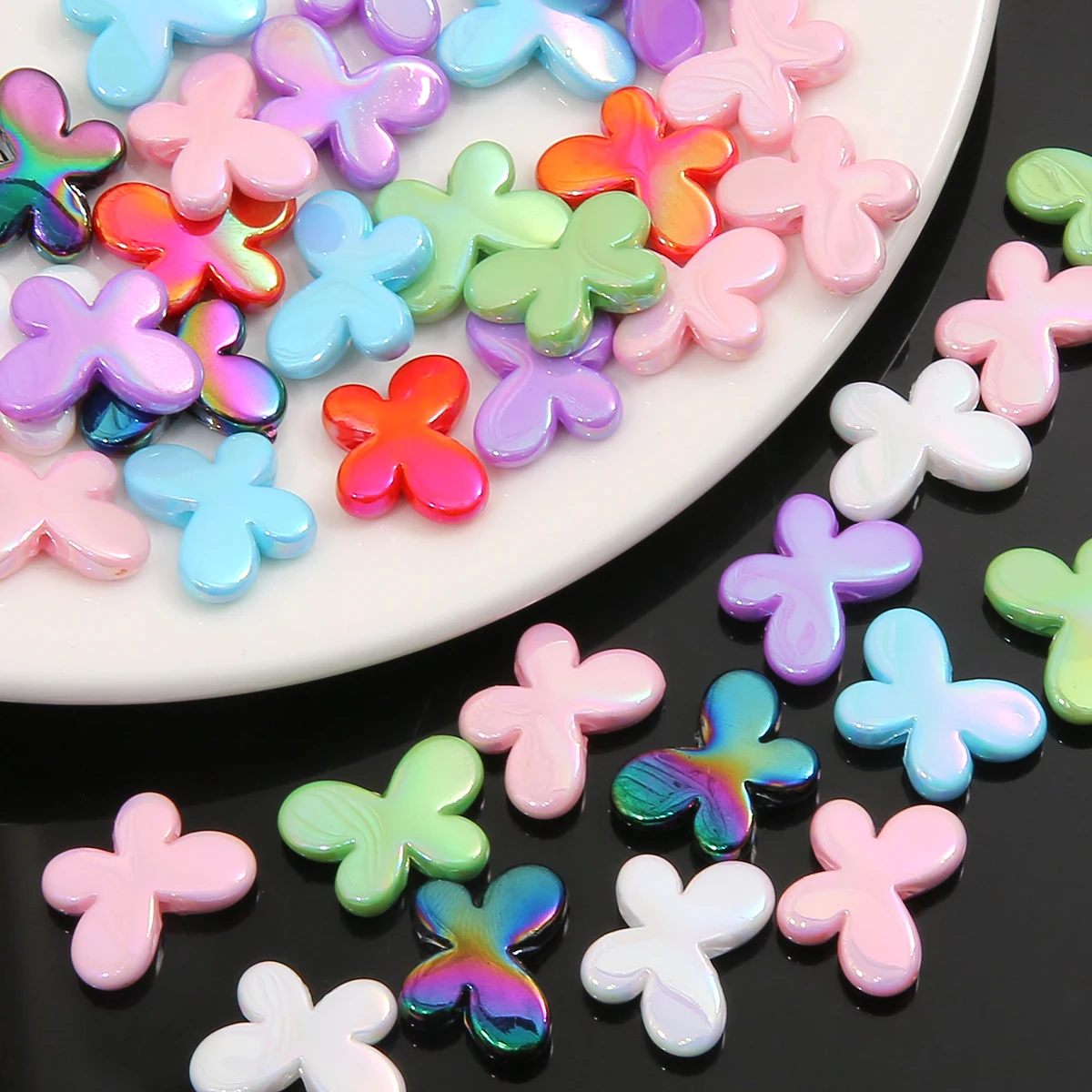 Purple AB Polished Butterfly Acrylic Beads 17x12mm Colorful Spacer Loose Beads for DIY Jewelry Making Bracelet Accessories