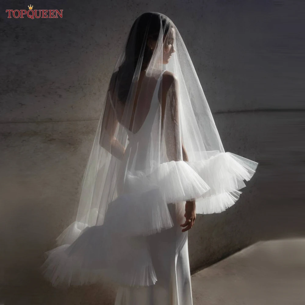 TOPQUEEN Drop Wedding Veil with Blusher Elbow Length Bride Veil Two Layers Soft Tulle Veil Brides 2024 Accessories V183