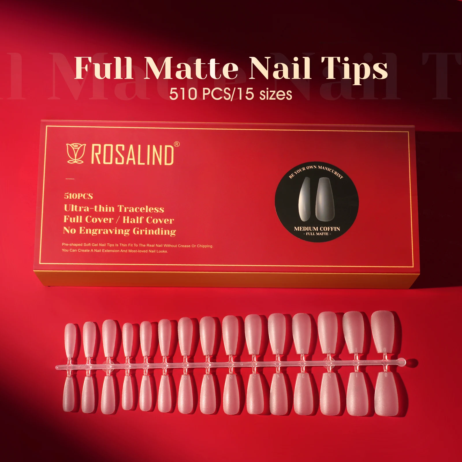 Rosalind 510PCS Full Matte Short Almond Fake Nail Tips Acrylic Full Cover Gel Nail Tips DIY Salon Nail Extension False Nails