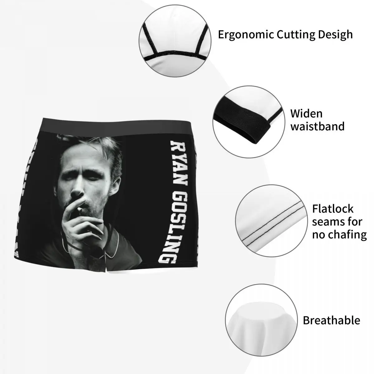 Ryan Gosling Men\'s Boxer Briefs, Highly Breathable Underpants,Top Quality 3D Print Shorts Birthday Gifts