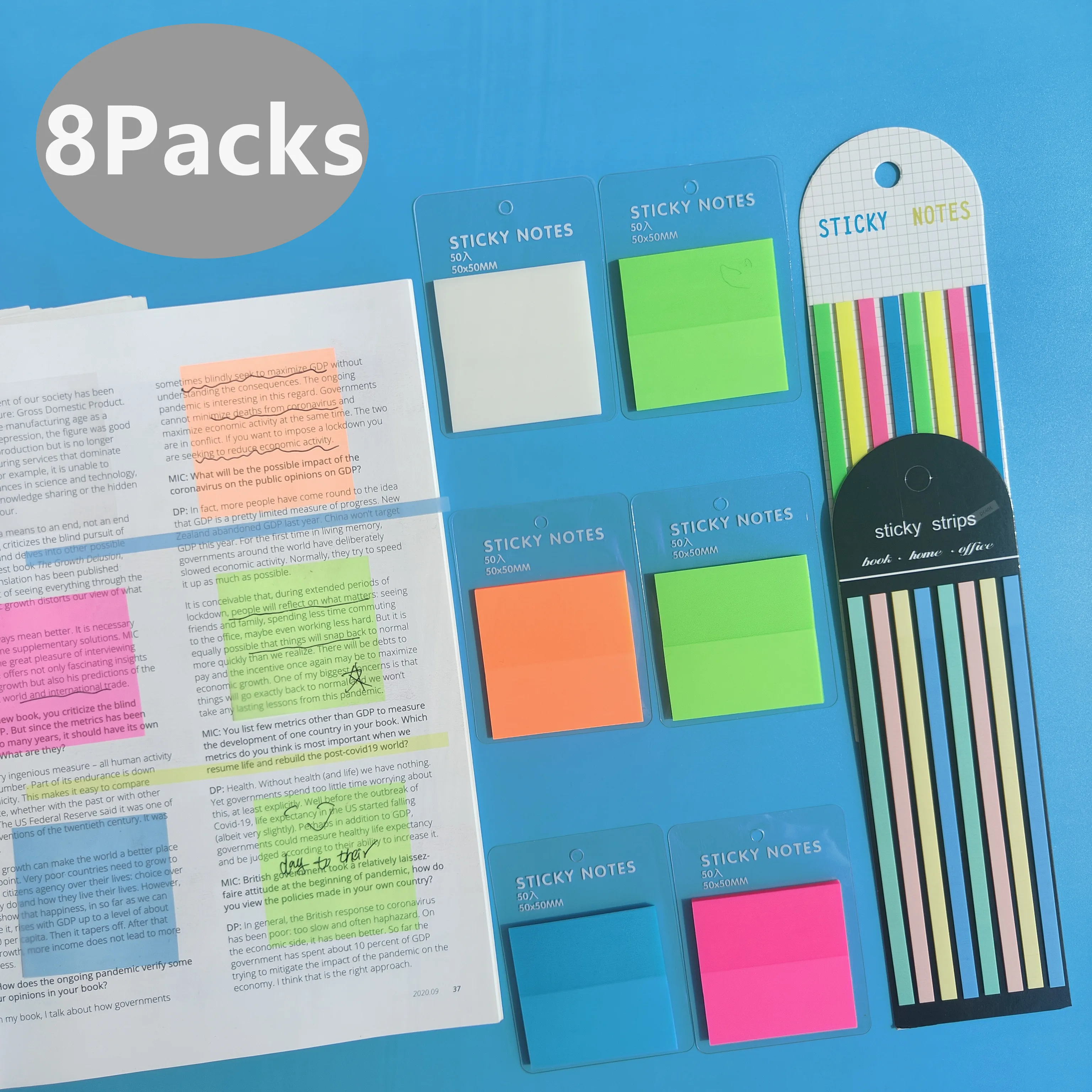 8 Packs Sticky Notes Flags 8 Color Tabs Index Flag Bright Colors Page Index Stickers Translucent Page Makers for Page Bookmarks