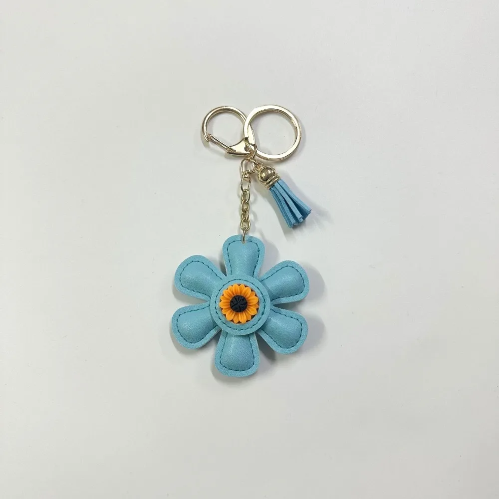 Creative Sunflower Bag Charm Keychain PU Leather Pendant Keyring Sweet Charm Flower Hanging Bag Backpack Deco Accessory Gift