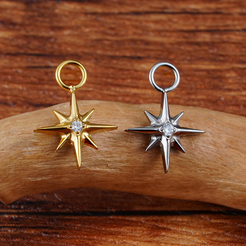 Right Grand ASTM F136 Titanium Starburst CZ North Star Charm Pendant for Ear Lobe Hoop Huggie Dangle Earrings