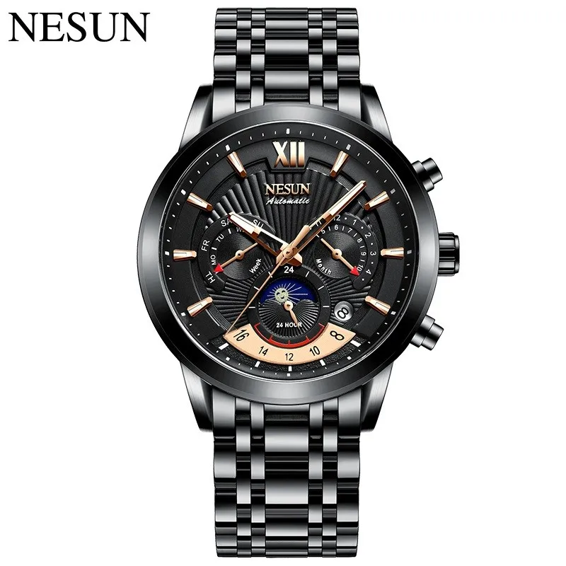 

Nesun For Men Automatic Watch Chronograph Wristwatch Mechanical Moon Phase Male Military Calendar New 9025 Reloj Mecanico Hombre