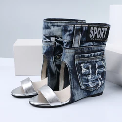 Summer cowboy shoes high heels and goatskin ladies sandals boots wedges with fish mouth fashion cool boots