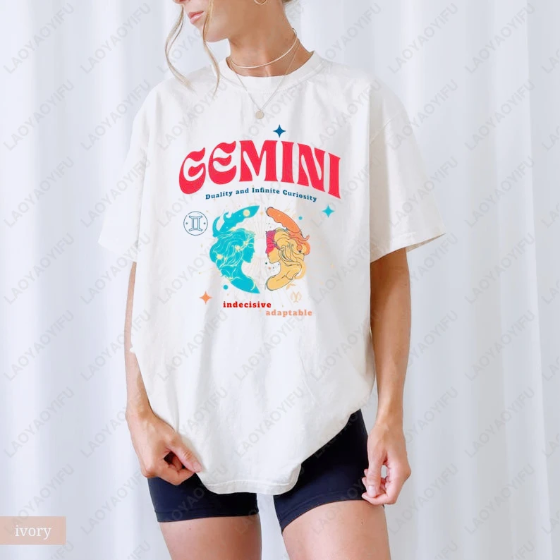 

Gemini Zodiac T-Shirt Astrology Tee Gift for Gemini Zodiac Horoscope Lovers Birthday Gift Summer Funny Fashion Cotton Tops